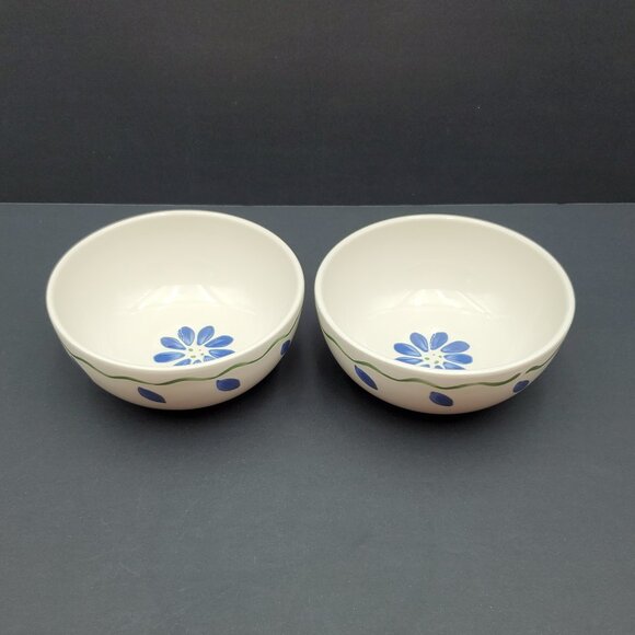 Pfaltzgraff Springwood Soup Cereal Bowls White Stoneware Bowls with Blue Flowers - Picture 1 of 8